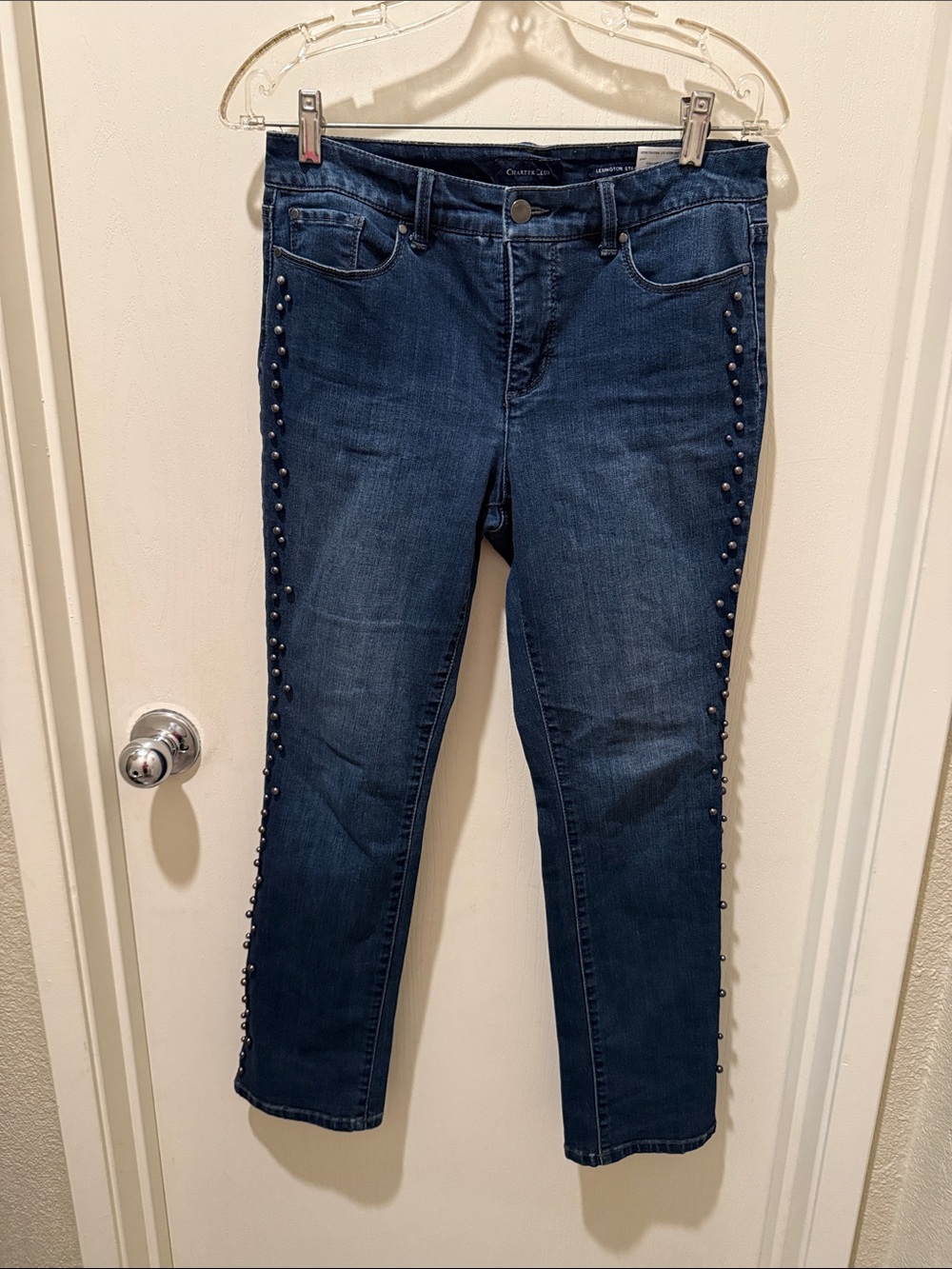 Charter Club Dark Blue Stud-Trim Cropped Jeans